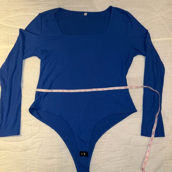 Bright Blue Ribbed Bodysuit – Size XL – Square Neckline - Picture 7 of 7